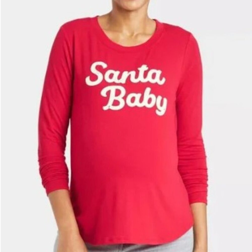 Isabel Maternity Women's Size Small Santa Baby Holiday Graphic Long Sleeve Tee